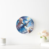 幻想的な星空観察少女の水彩画 ラウンド壁時計 (ホーム)