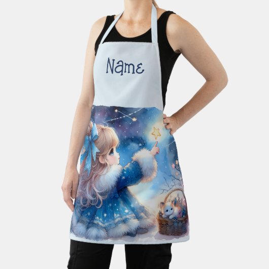 幻想的な星見少女の水彩画 エプロン (インサイチュ)