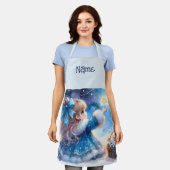 幻想的な星見少女の水彩画 エプロン (着用した状態)