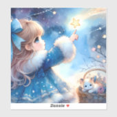 幻想的な星見少女の水彩画 シール (シート)