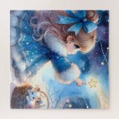 幻想的な星見少女の水彩画 ジグソーパズル (横)