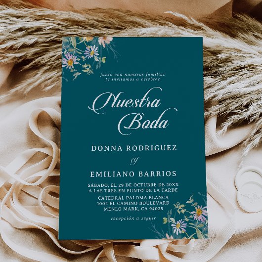 幻想的な春の庭の野花Nuestra+Boda 招待状