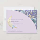 幻想的な月とラベンダーパープルのベイビーシャワー サンキューカード (裏面)