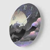 幻想的な月と山の抽象芸術 ラージ壁時計 (傾斜)