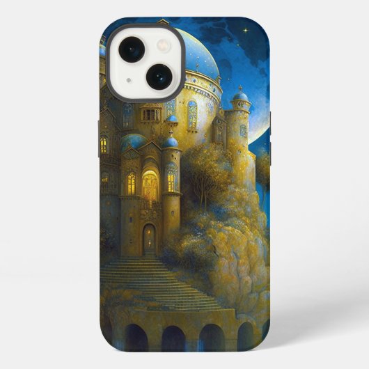 幻想的な月の城の風景 iPhoneケース (裏面)