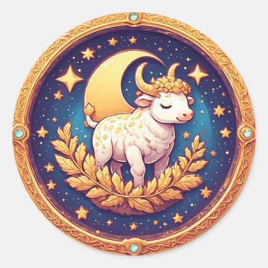 幻想的な月の牡牛メダリオンアート ラウンドシール (正面)