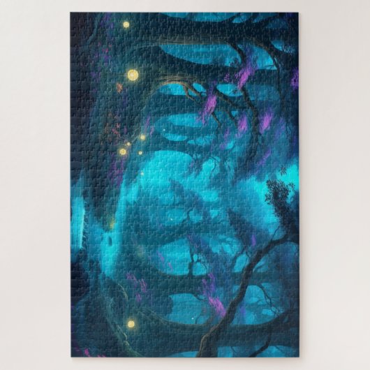 幻想的な月光の森 – 神秘的なストリ白熱［赤熱］光を放つーム ジグソーパズル (縦)