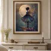 幻想的な月夜の妖精 水彩画 ファンタジーアート ポスター