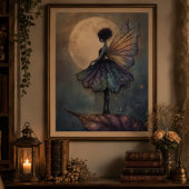 幻想的な月夜の妖精 水彩画 ファンタジーアート ポスター