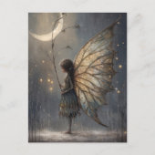 幻想的な月夜の森の妖精の水彩画  ポストカード (正面)