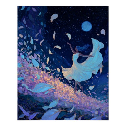 幻想的な月明かりのダンス 青い幻想芸術 ポスター (正面)