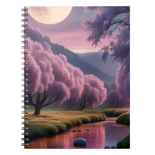 幻想的な月明かりの川の夢景色イラスト ノートブック (正面)