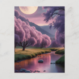 幻想的な月明かりの川の夢景色イラスト ポストカード