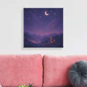 幻想的な月明かりの村の夜景 キャンバスプリント (インサイチュ (リビング))