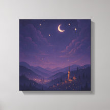 幻想的な月明かりの村の夜景