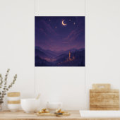 幻想的な月明かりの村の夜景 ポスター (キッチン)