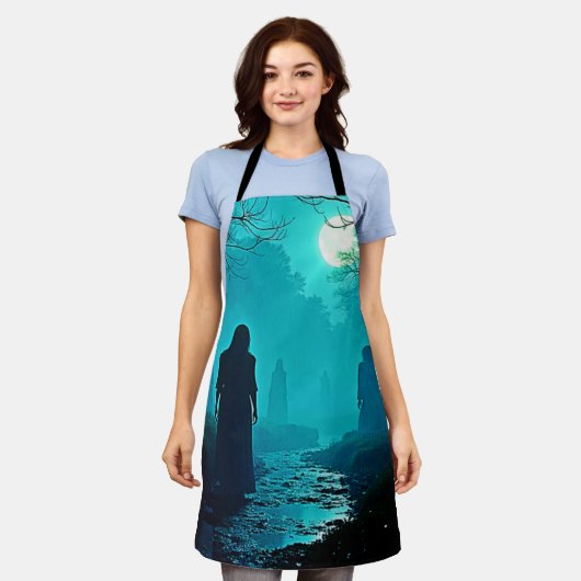 幻想的な月明かりの森のスピリッツ エプロン (着用した状態)