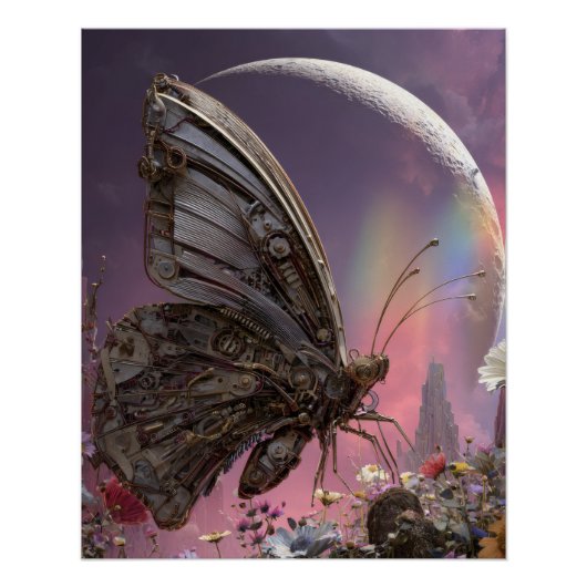 幻想的な月明かりの蝶の情景 ポスター (正面)