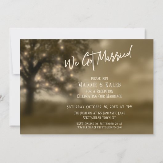 幻想的な木と光 私たち結婚しました 披露宴 招待状 (正面)