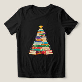 幻想的な本の積み重ねのクリスマスツリーホリデー トライブレンドTシャツ
