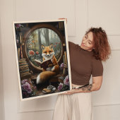 幻想的な本の隠れ家 読書するキツネ キャンバスプリント