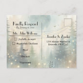 幻想的な松林の妖精の光 ウェディングRSVP インビテーションポストカード (裏面)