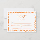 幻想的な柑橘オレンジの波状ボーダー ウェディング 出欠カード (正面)
