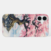 幻想的な桜のお寺と湖 iPhoneケース (裏面横)