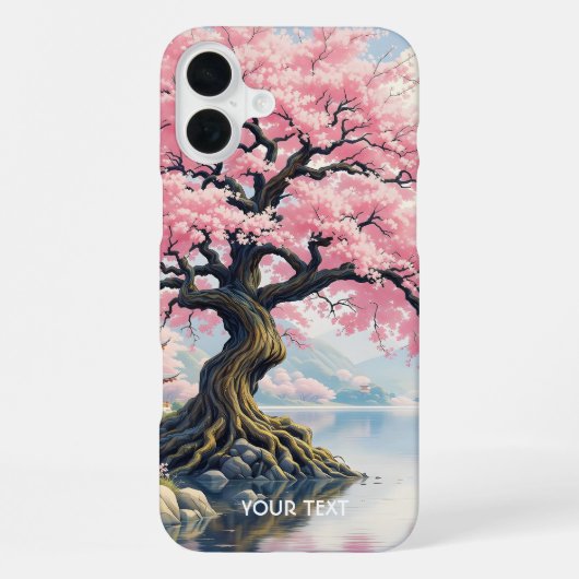 幻想的な桜のお寺と湖 iPhoneケース (裏面)