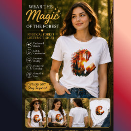 幻想的な森のイニシャルC Tシャツ | ファンタジーと自然の融合