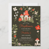 幻想的な森のキノコの花のベビーシャワー 招待状 (正面)