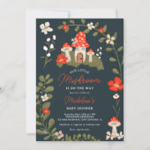 幻想的な森のキノコの花のベビーシャワー 招待状 (正面)