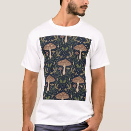 幻想的な森のキノコ シームレスなボタニカル柄 Tシャツ