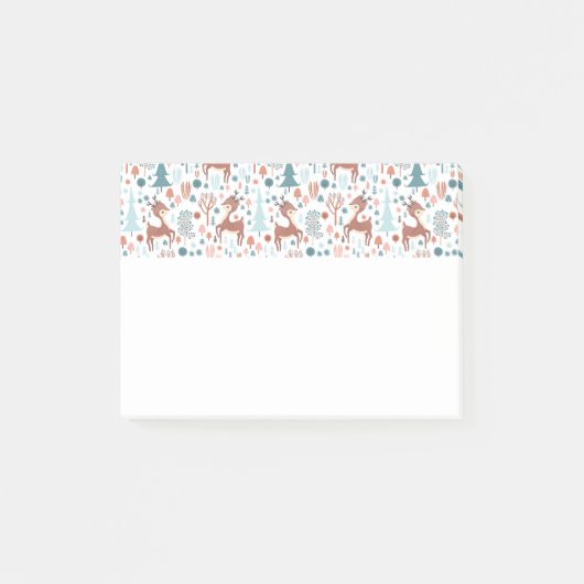 幻想的な森のパターンのクリスマス かわいいシカ ポストイット (正面)