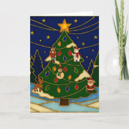 幻想的な森の七宝焼クリスマスクラシック カード