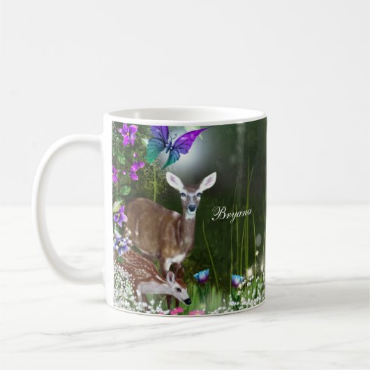 幻想的な森の動物たちに魅せられて コーヒーマグカップ (左)