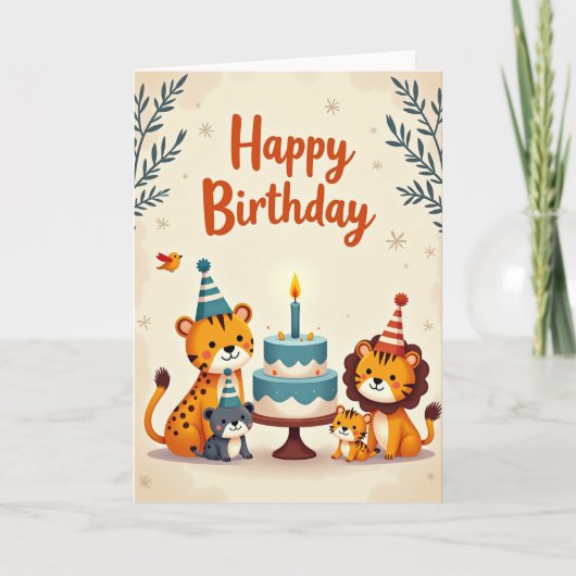 幻想的な森の動物たちの誕生日カード カード (正面)