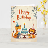 幻想的な森の動物たちの誕生日カード カード (黄色い花)