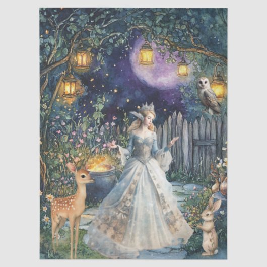 幻想的な森の動物と妖精のデコパージュペーパー 薄葉紙 (正面)