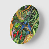 幻想的な森の動物アート ラウンド壁時計 (傾斜)