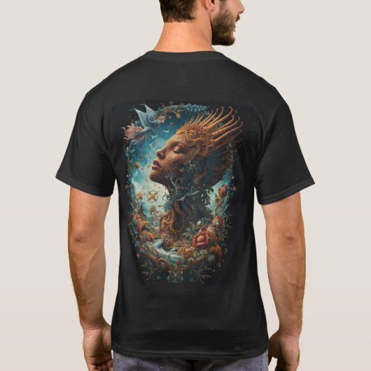 幻想的な森の女王 超現実的ファンタジーアート Tシャツ (裏面)