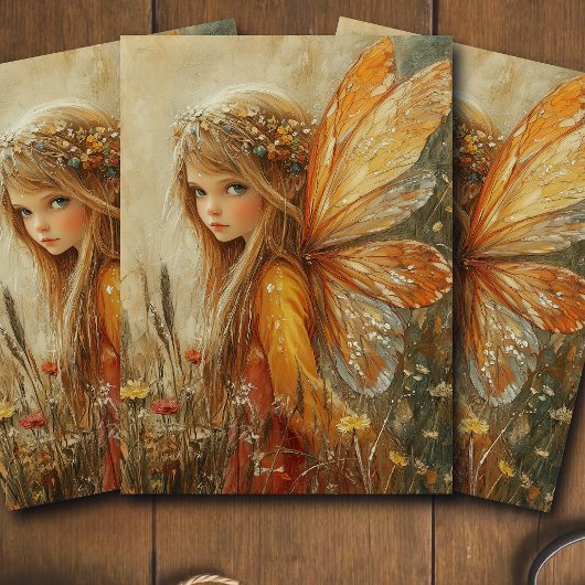 幻想的な森の妖精と野の花のデコパージュ 薄葉紙