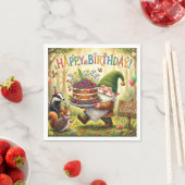 幻想的な森の庭のノームの誕生日デザイン スタンダードカクテルナプキン (インサイチュ)