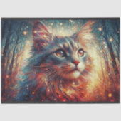 幻想的な森の猫の妖精の光のデコパージュ 薄葉紙 (正面)