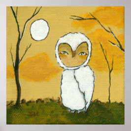 幻想的な森の白フクロウアート "夕方の散歩" ポスター
