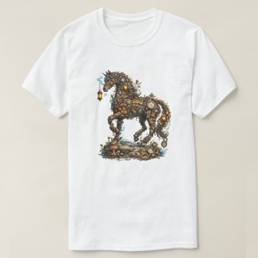 幻想的な森の馬イラスト | ファンタジー自然 Tシャツ (デザイン正面)