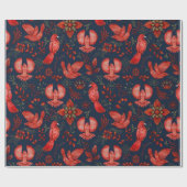 幻想的な森の鳥クリスマスラッピング赤 ラッピングペーパー (フラット)