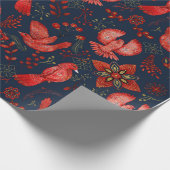 幻想的な森の鳥クリスマスラッピング赤 ラッピングペーパー (角)