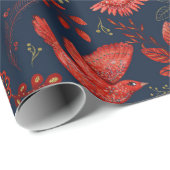 幻想的な森の鳥クリスマスラッピング赤 ラッピングペーパー (ロールコーナー)