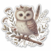 幻想的な森林のフクロウの植物画 シール (正面)